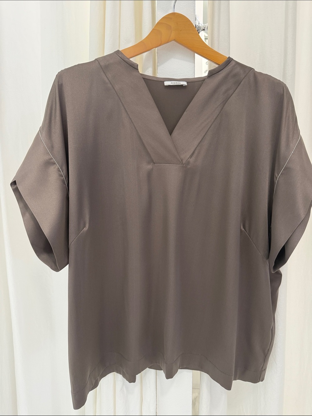 Peserico Taupe V-Neck Short Sleeve Tunic